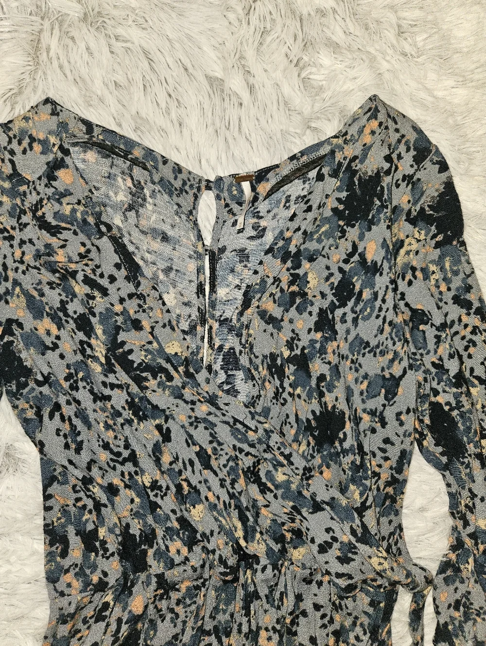 Free People All The Right Ruffles Romper Size M Blue Floral Boho